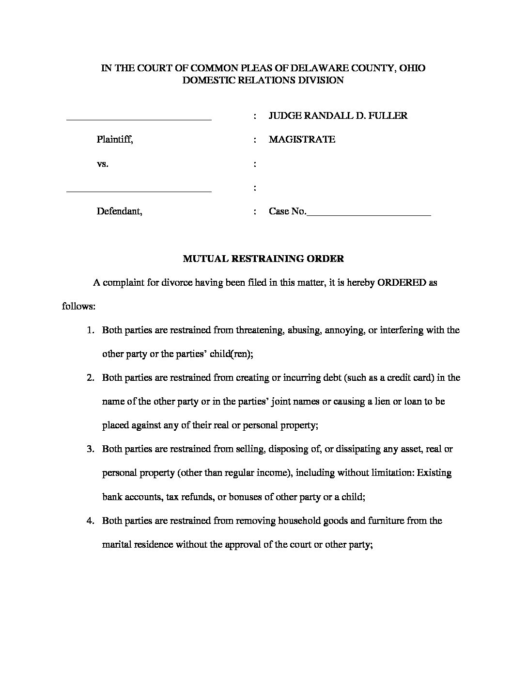 Mutual Restraining Order - Clerk of Courts